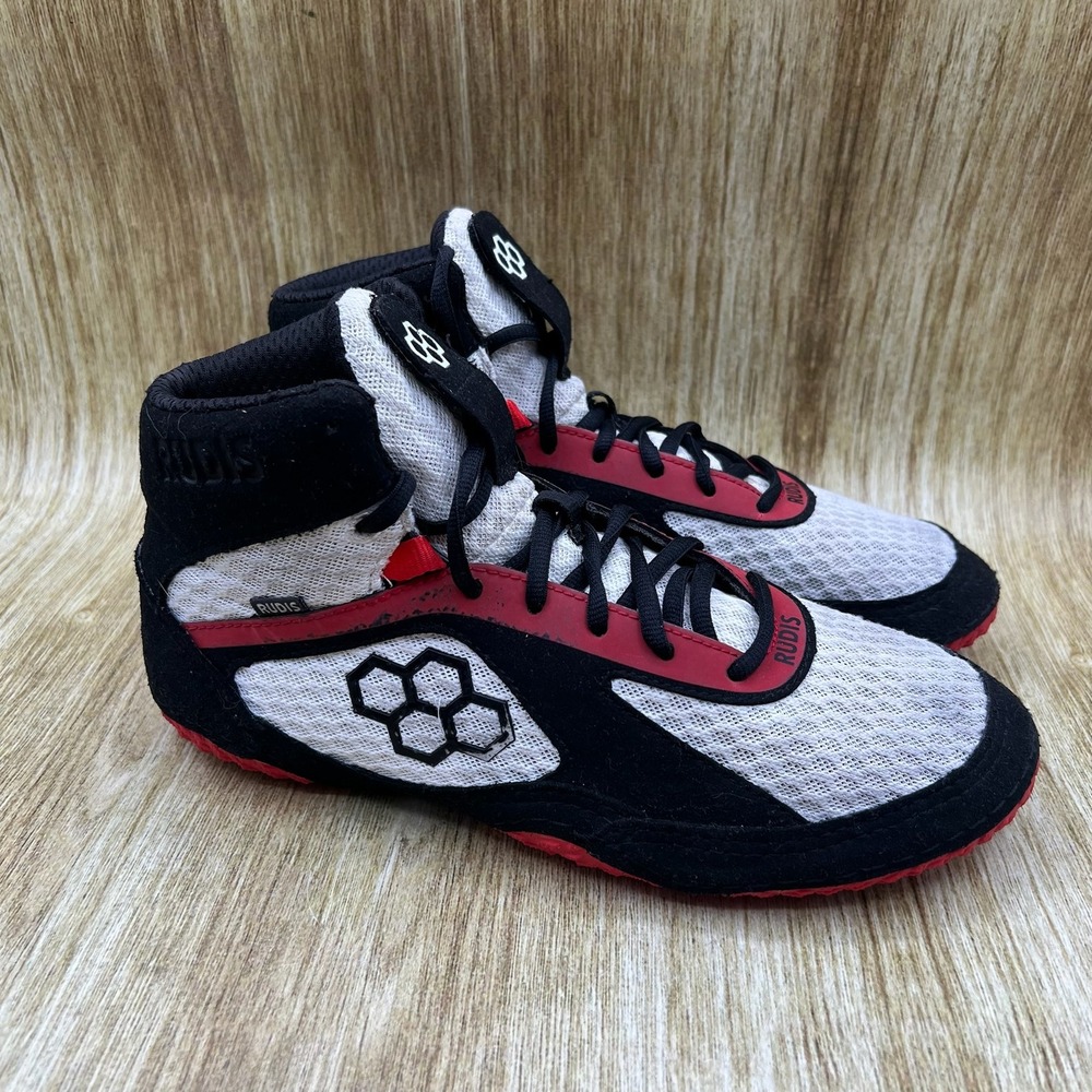 RUDIS Alpha Wrestling Shoes Men's 7.5 Black White Red High Top Combat Gear